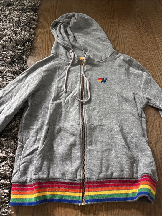 Aviator Nation Tops - Aviator Nation Gray Zip Hoodie with Rainbow Hem